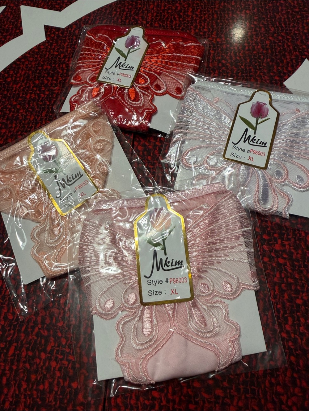 Y2K Deadstock Butterfly Mkim Lace Trim Thongs Pink, Red, White, Peach